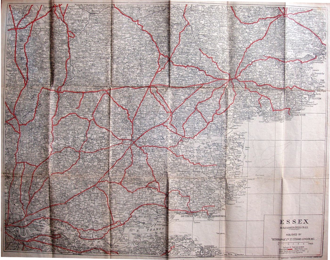 Geographia New Road Map of Essex, 1921